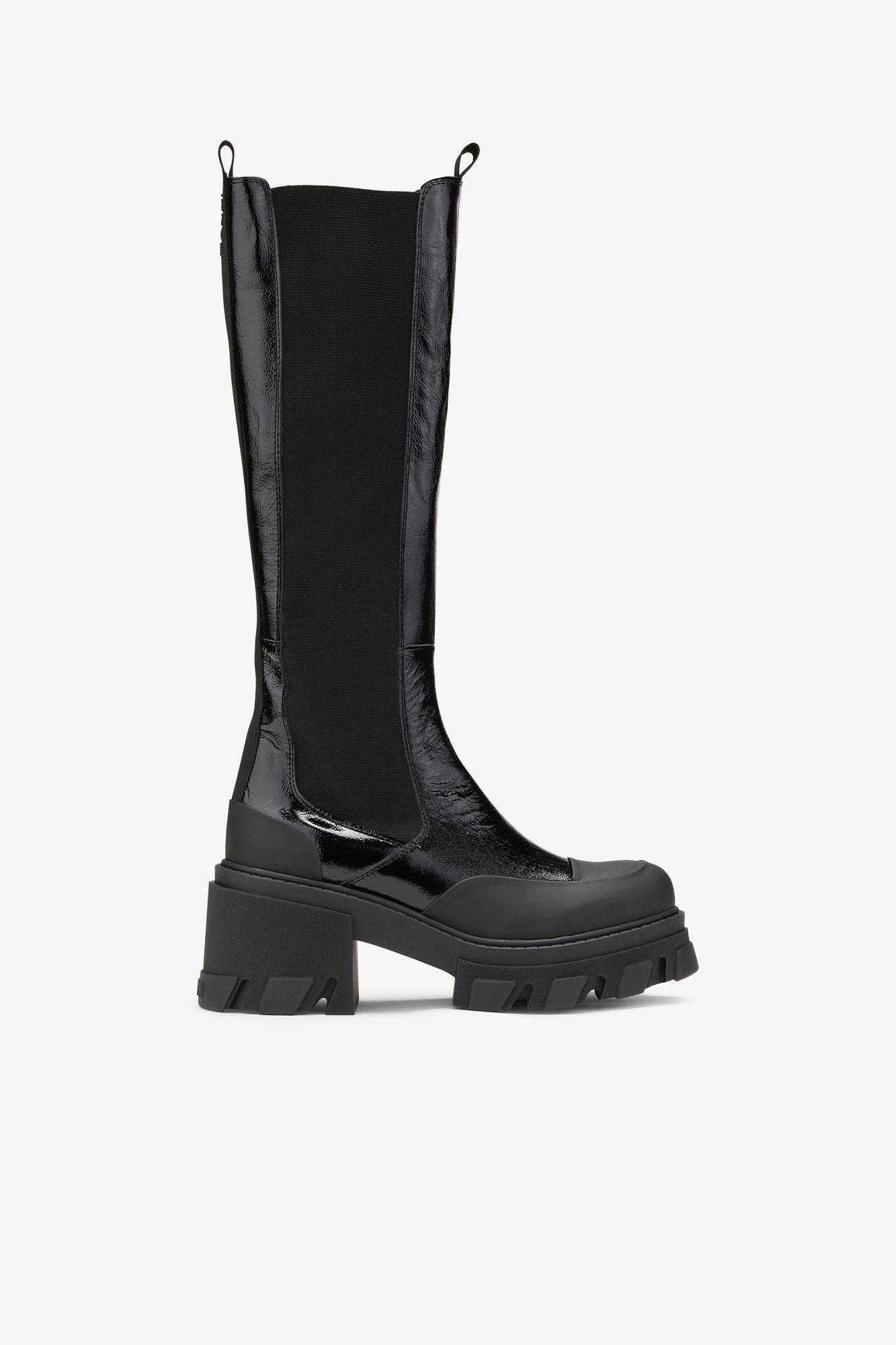 Cleated High Chelsea Boots, Calf Leather, in colour Black - 1 - GANNI
