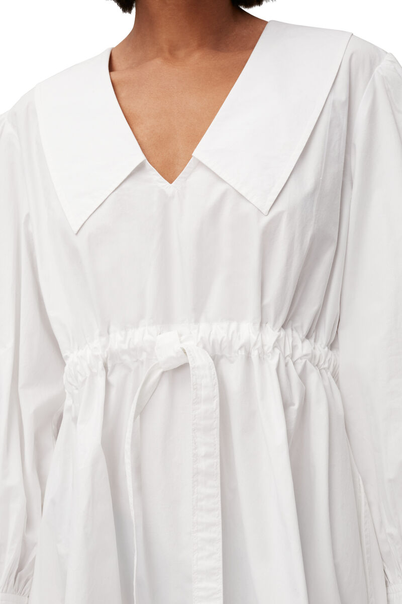 Cotton Poplin V-neck Mini Dress, Cotton, in colour Bright White - 4 - GANNI
