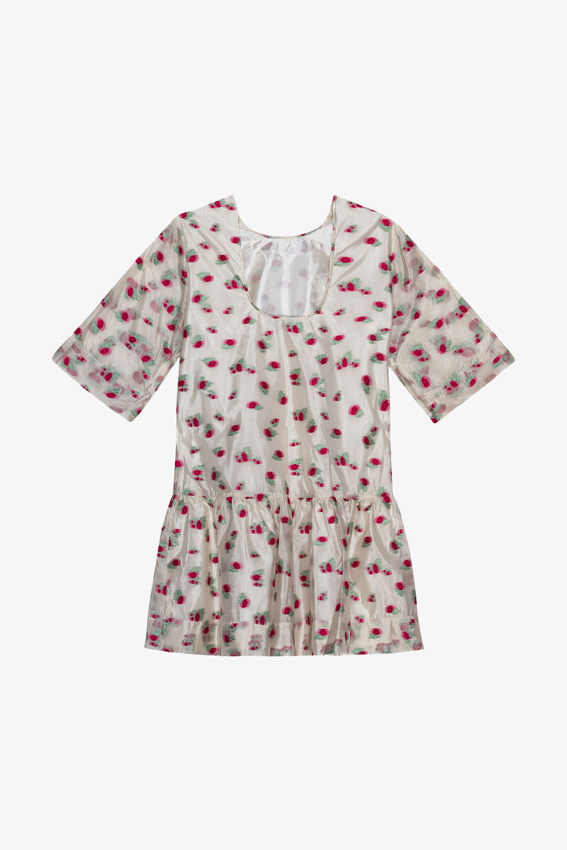 Organza Jacquard Open-back Mini Dress, Polyester, in colour Tofu - 2 - GANNI