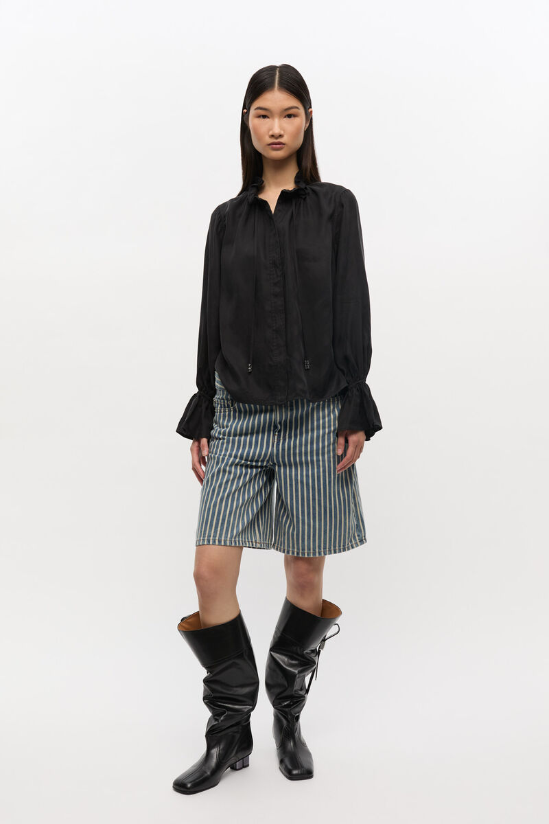 Bottes souples hauteur genou noires, Cotton, in colour Black - 3 - GANNI
