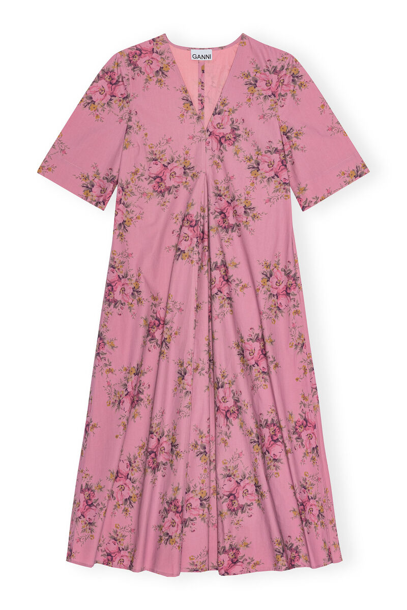 Printed Cotton V-Neck Maxi Dress, Cotton, in colour Orchid Smoke - 1 - GANNI