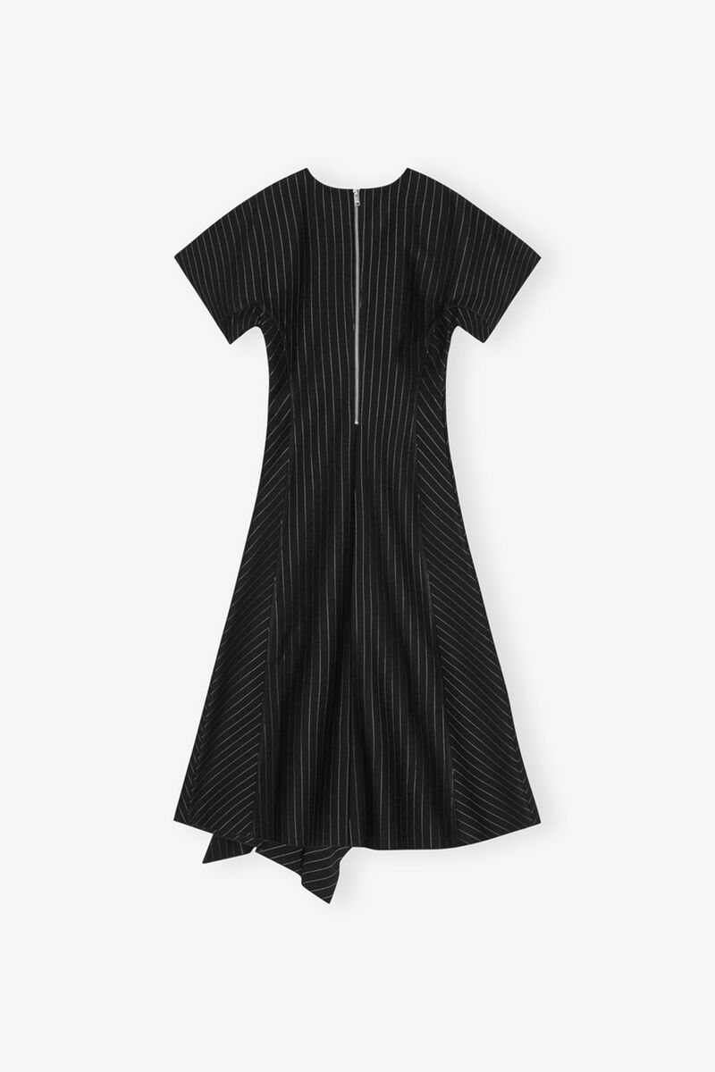 Robe longue noire &agrave; rayures tennis, LENZING&trade; ECOVERO&trade;, in colour Black - 2 - GANNI