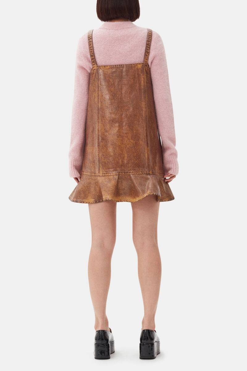 Brown Foil Denim Mini Dress, Organic Cotton, in colour Cognac - 4 - GANNI