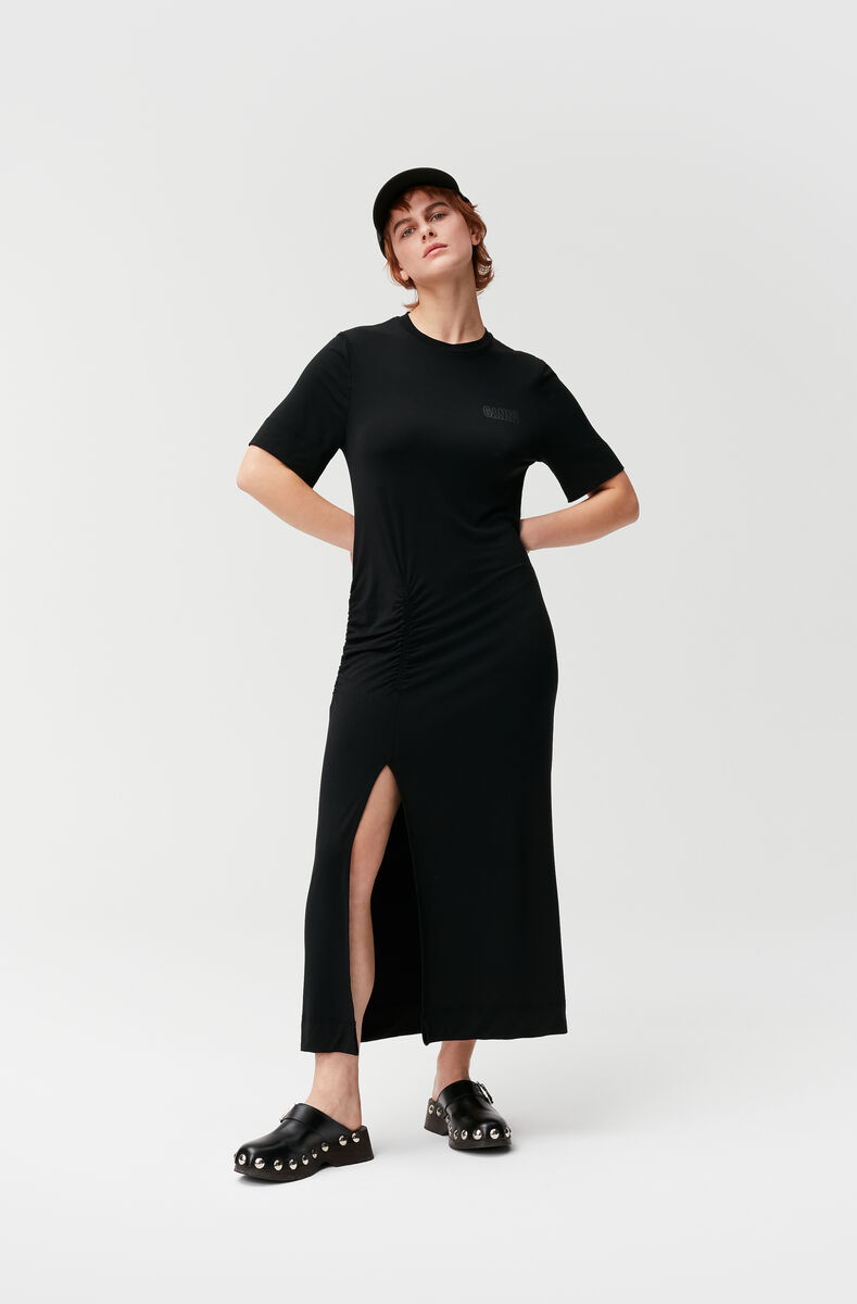 Maxi T-Shirt Dress, Elastane, in colour Black - 1 - GANNI