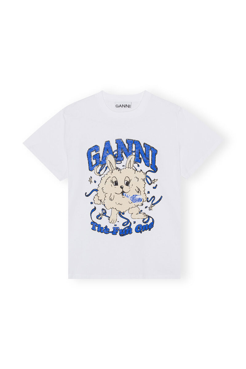 Relaxed Fun Bunny T-shirt, Cotton, in colour Bright White - 1 - GANNI