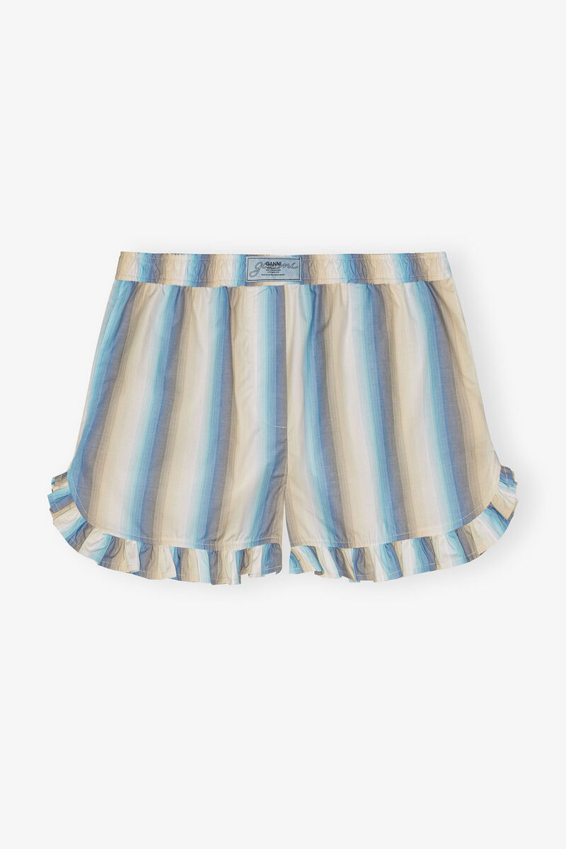 Ombre Stripe Ruffle Shorts, Cotton, in colour Multicolour - 2 - GANNI