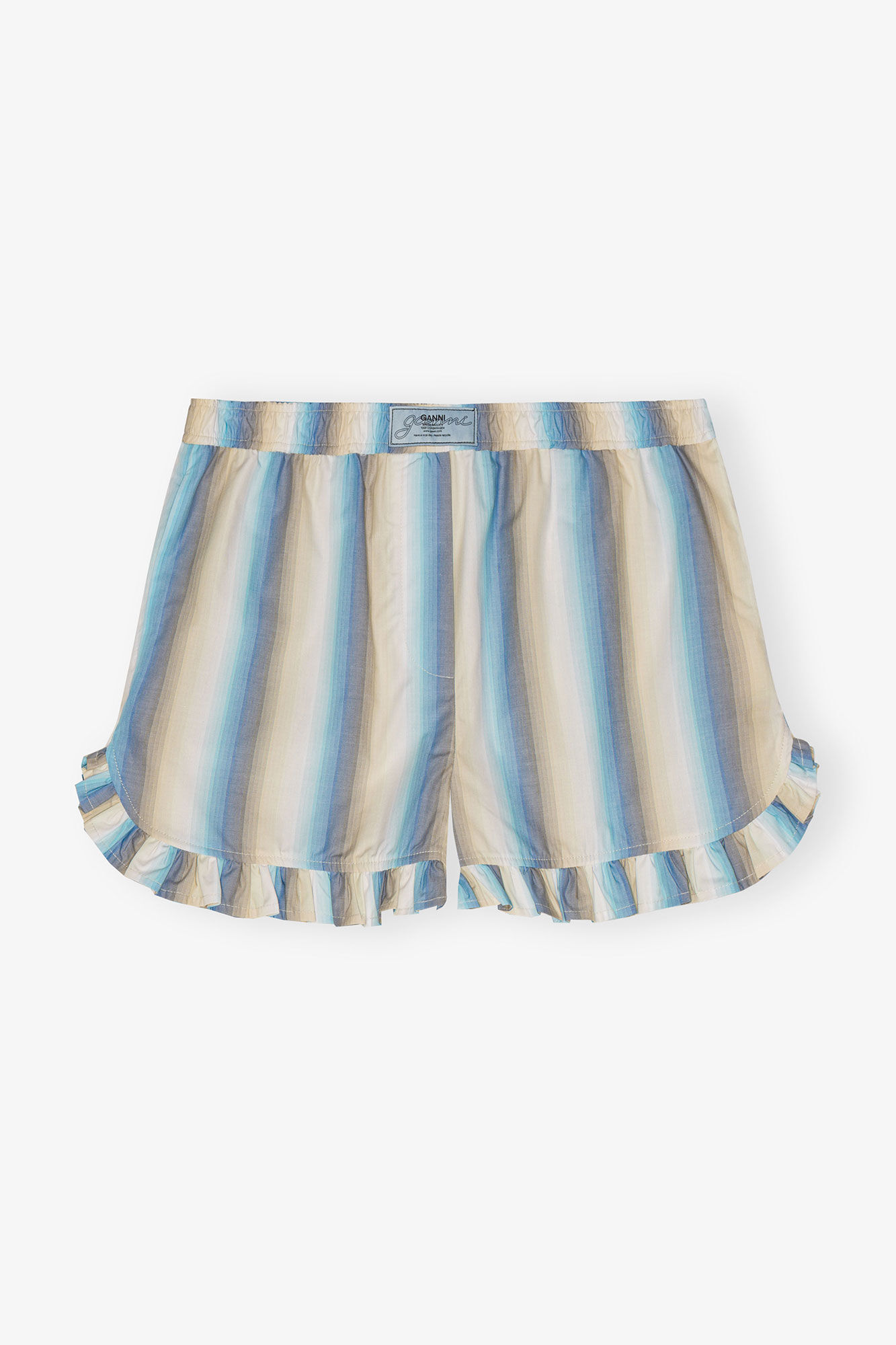 Ombre Stripe Ruffle Shorts, Cotton, in colour Multicolour - 2 - GANNI