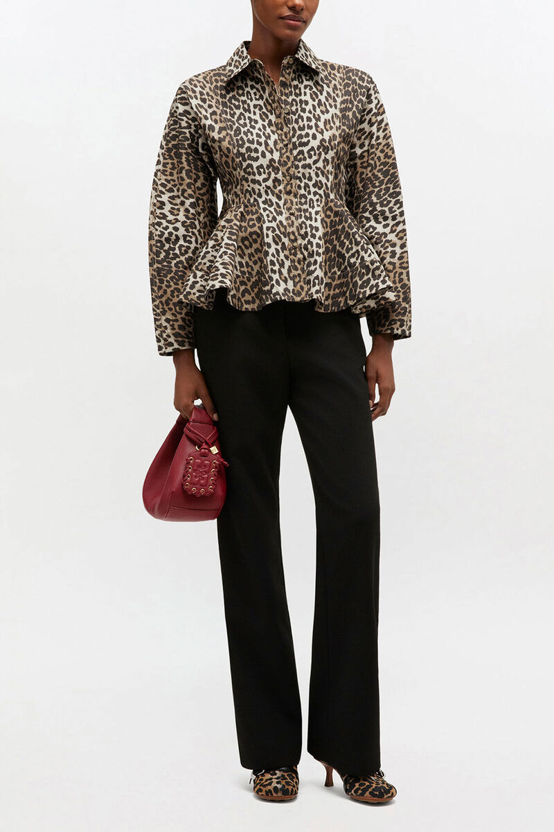 Leopardenhemd mit Peplum, Organic Cotton, in colour Almond Milk - 1 - GANNI