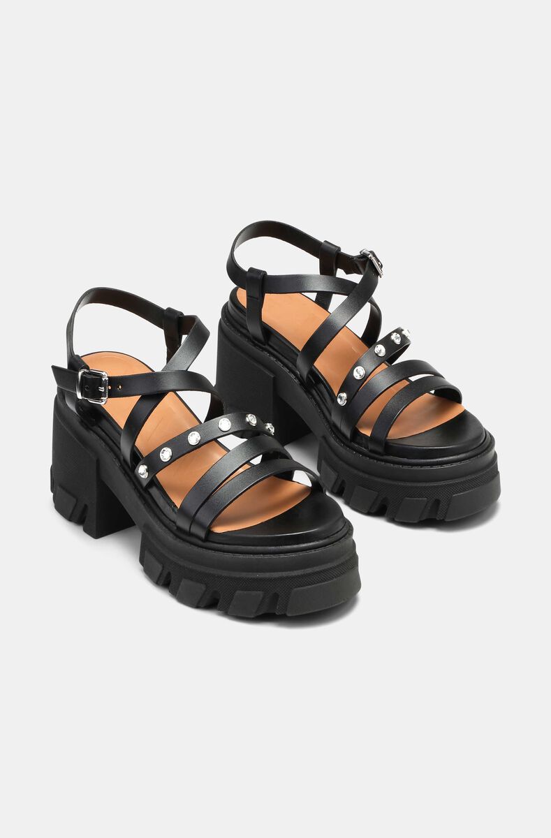 Chunky Heeled Sandals, Leather, in colour Black - 3 - GANNI