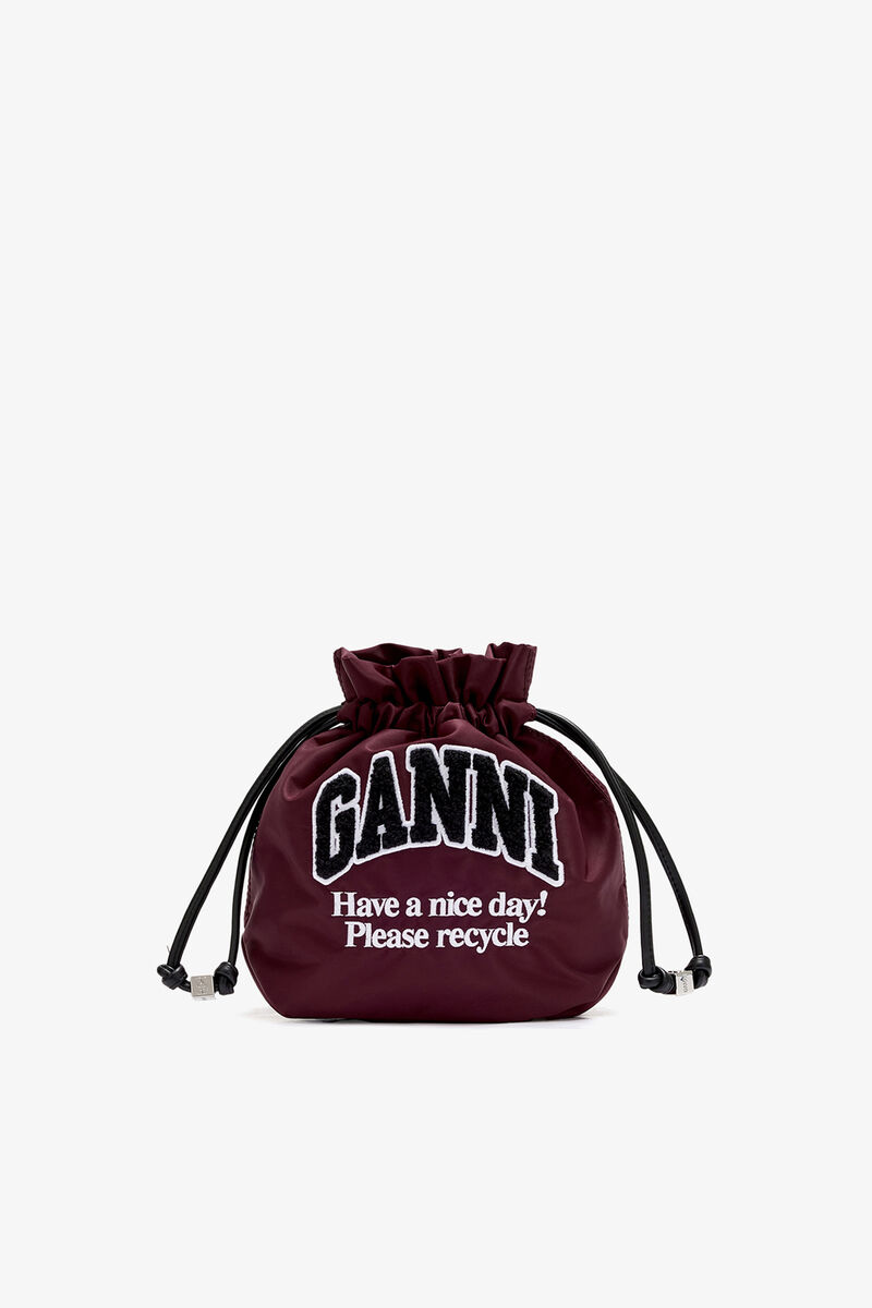 Pouch in Red Nylon, Recycled Polyamide, in colour Windsor Wine - 1 - GANNI