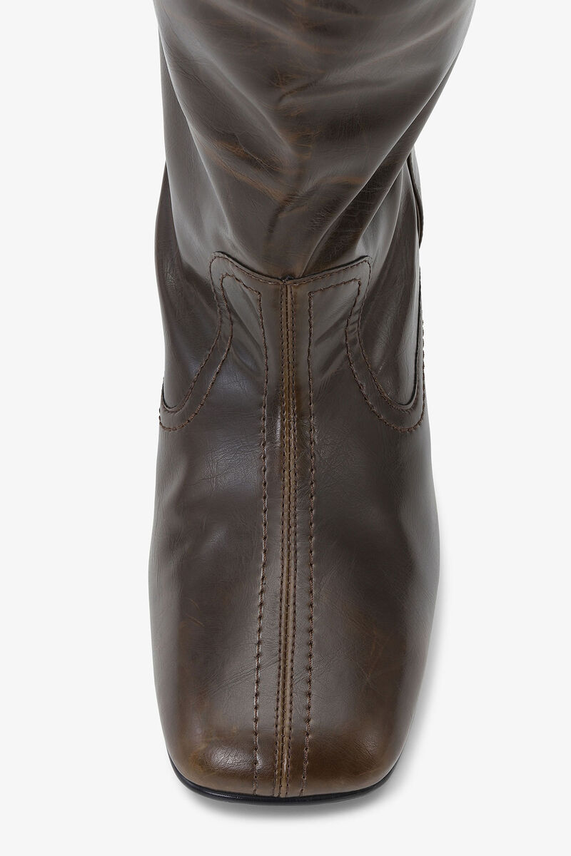 Dark Olive Slouchy Knee Boots, Cotton, in colour Dark Olive - 4 - GANNI