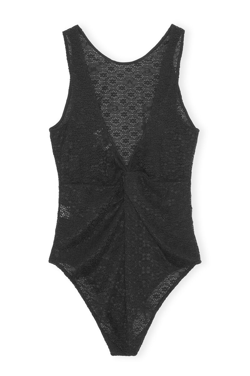 Lace Lowback Bodysuit, Elastane, in colour Black - 2 - GANNI