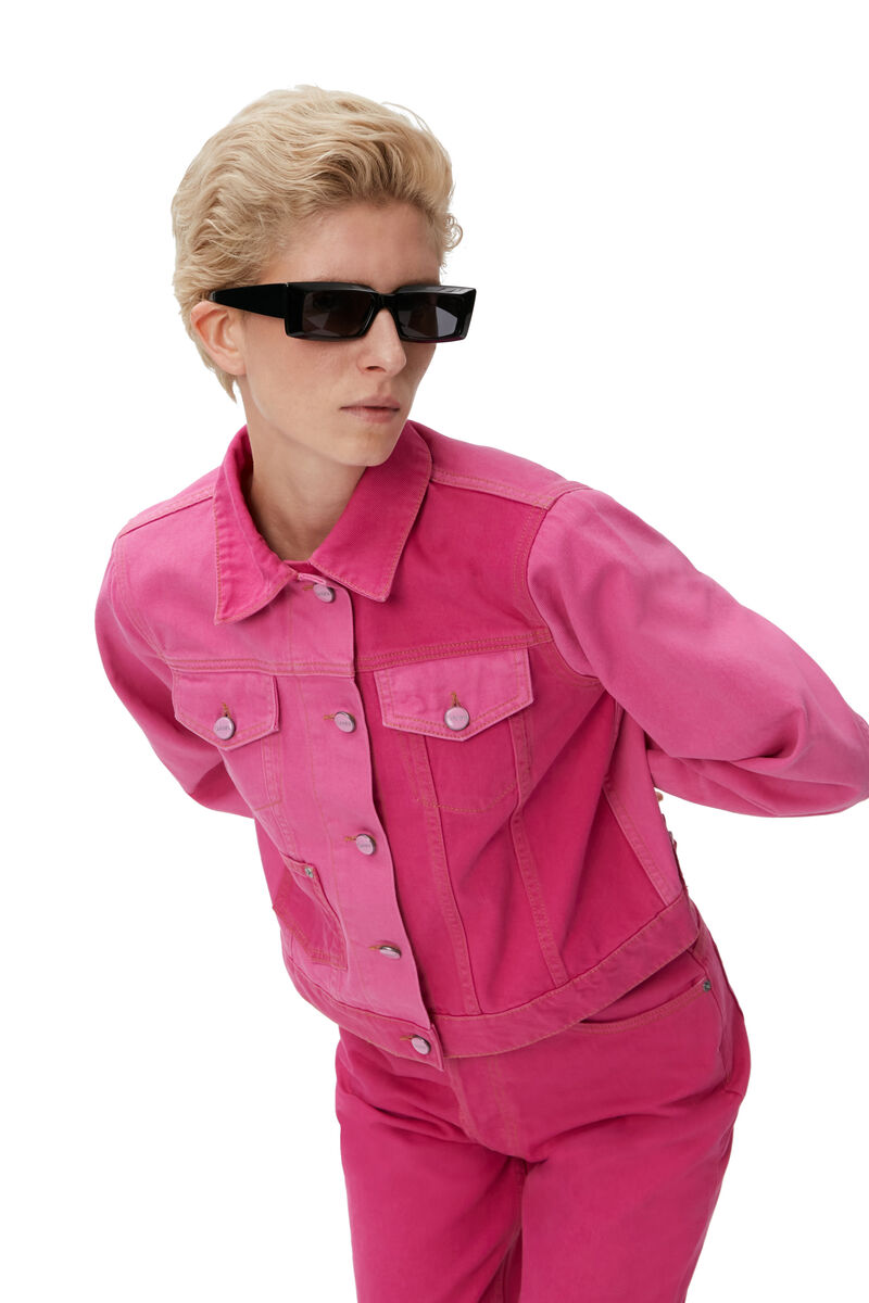 Camy Denim Jacket, Cotton, in colour Phlox Pink - 3 - GANNI