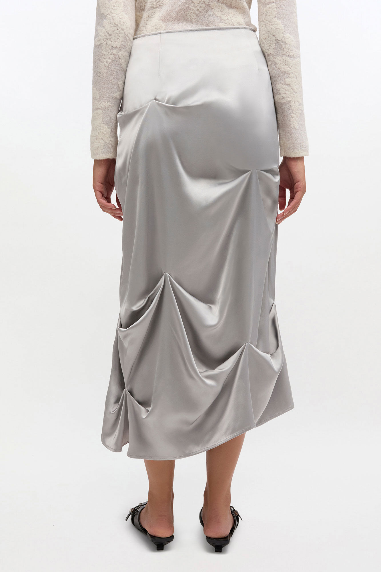 Grey Draped Skirt, Viscose, in colour Mirage Gray - 3 - GANNI
