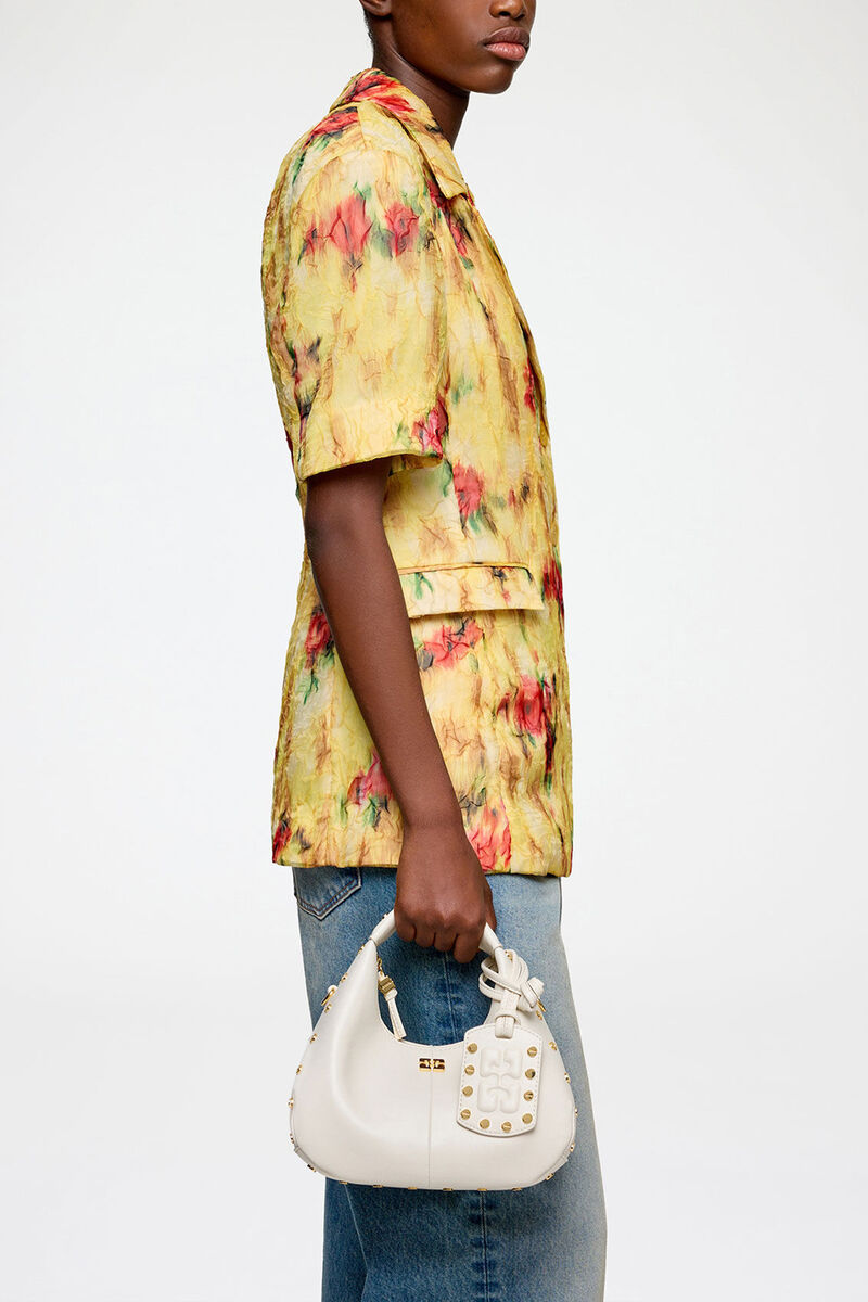 Mini Hobo taske med nitter i hvidt, Polyester, in colour Egret - 1 - GANNI