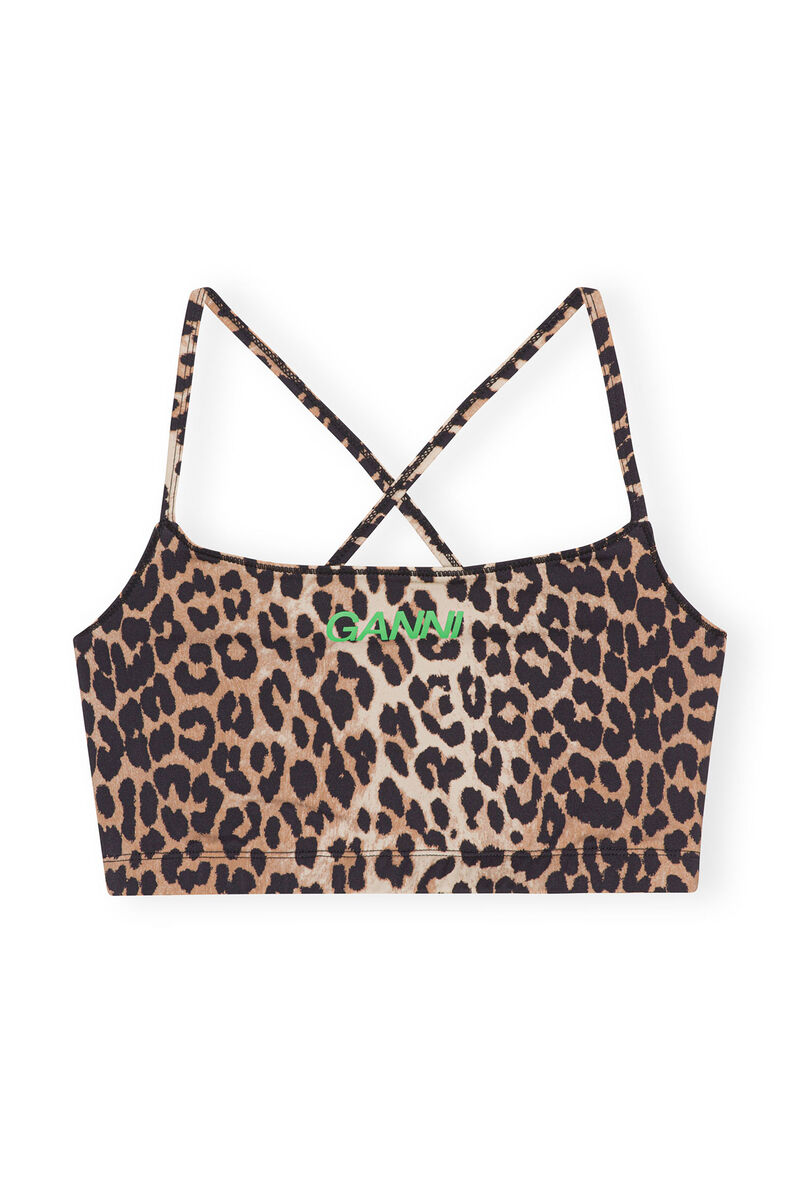 Active Strap Top, Recycled Nylon, in colour Leopard - 3 - GANNI