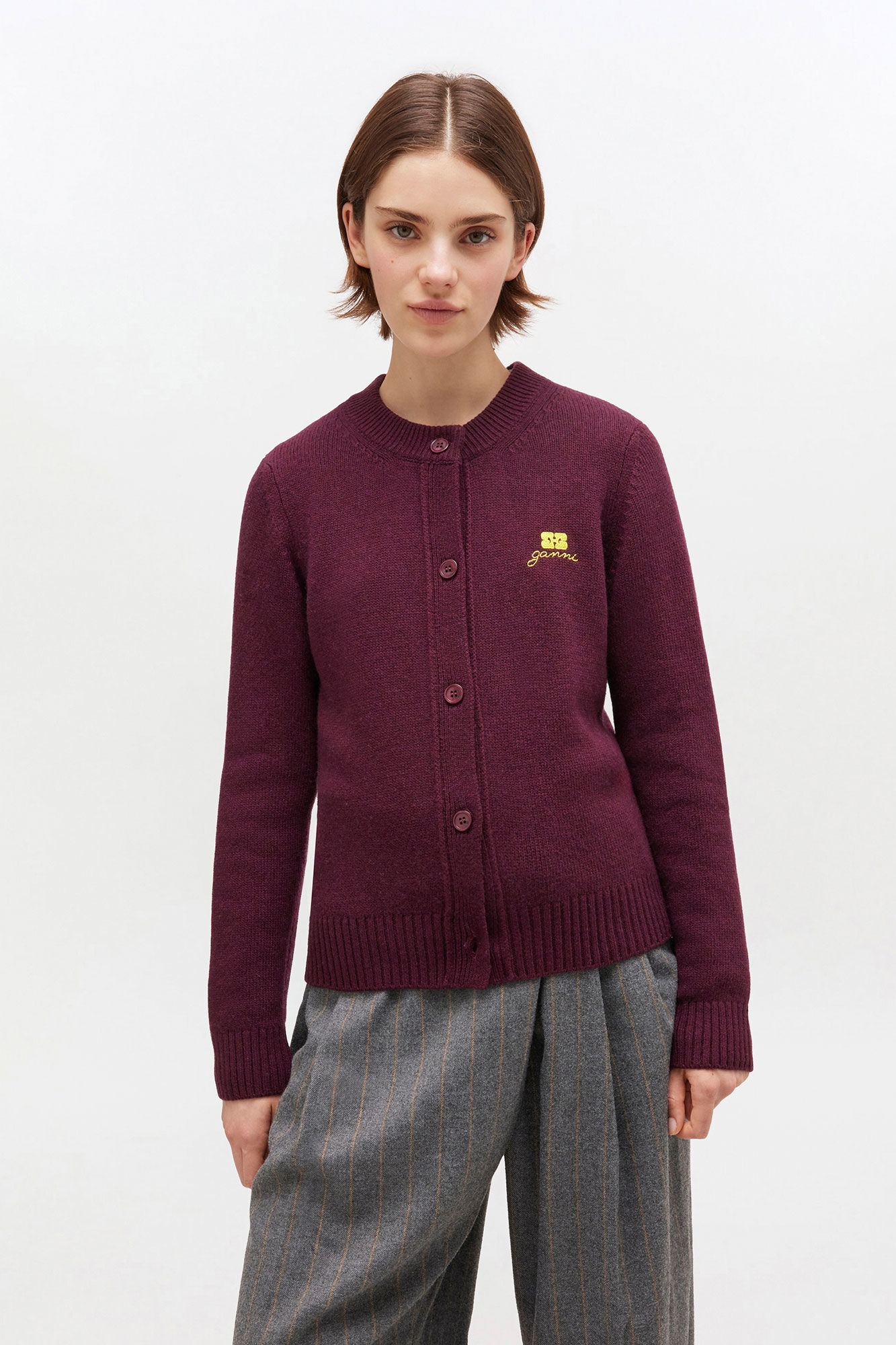 Burgundy Wool Mix Cardigan, Viscose, in colour Burgundy - 2 - GANNI