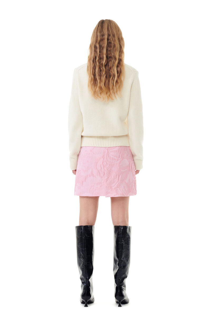 Pink Textured Cloqué Mini Skirt, Nylon, in colour Bleached Mauve - 3 - GANNI