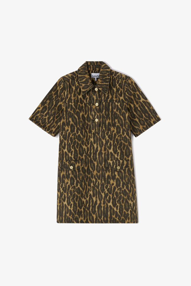Kleid aus Leopard-Denim, Khaki