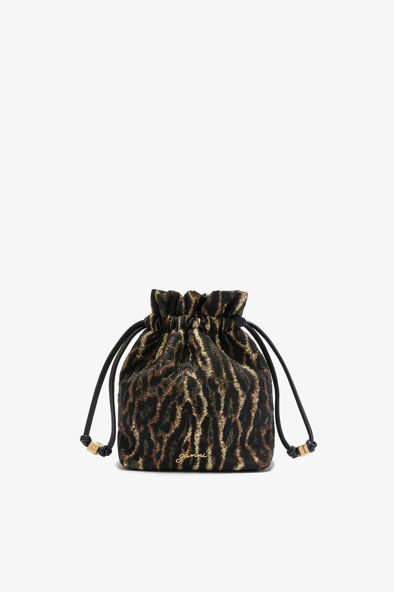 Metallic Bou Bucket Cloque Pouch, in colour Antique Bronze - 1 - GANNI