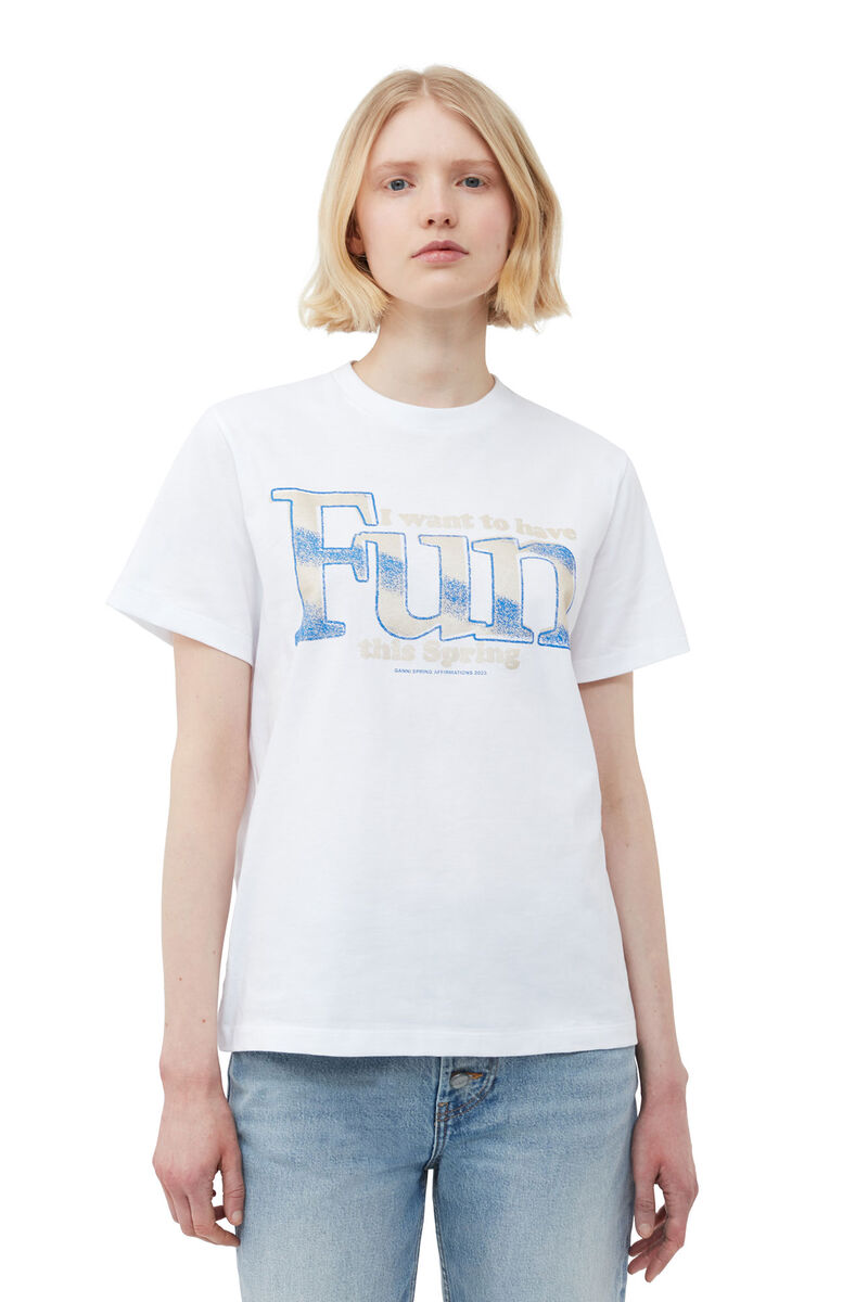 Relaxed Fun T-shirt, Organic Cotton, in colour Bright White - 1 - GANNI