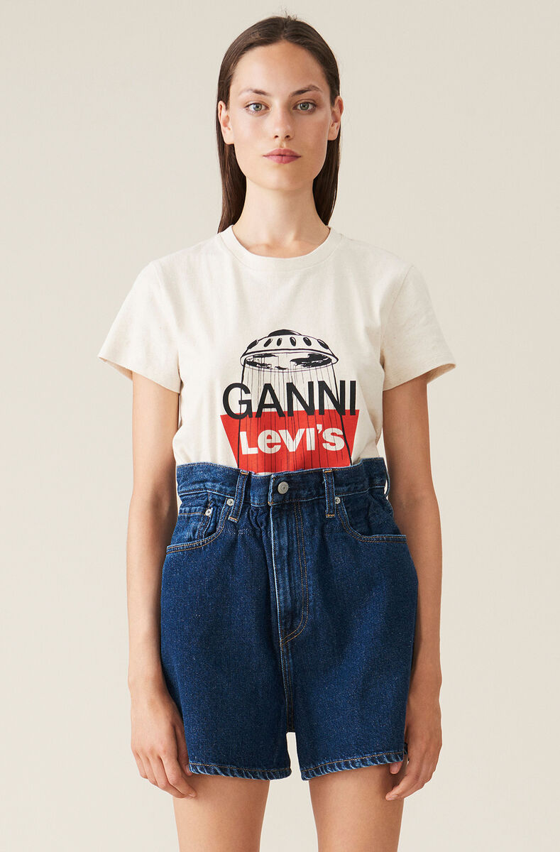 Jersey T-shirt, Globe, Cotton, in colour Nature - 1 - GANNI