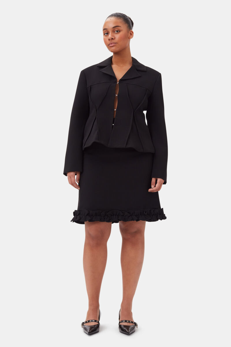 Black Crepe Mini Skirt With Crystal Rope Belt