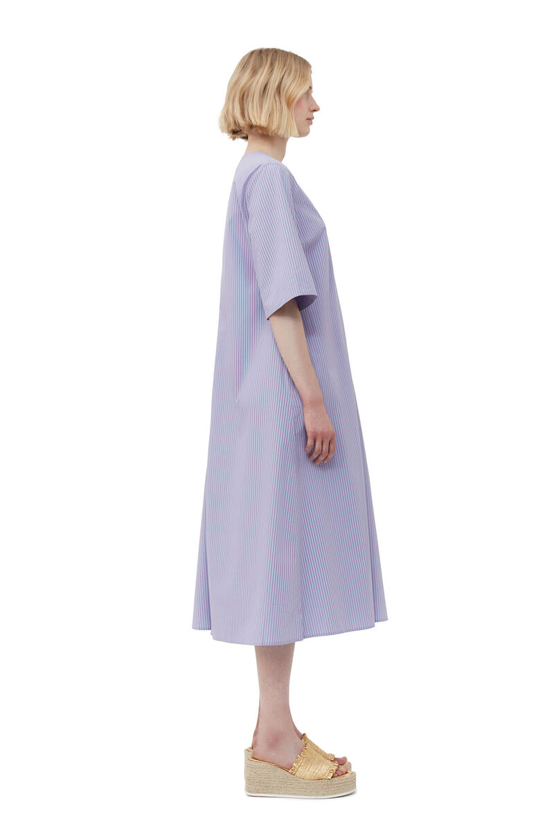 Stripe Cotton V-Neck Maxi Dress, Cotton, in colour Forever Blue - 3 - GANNI