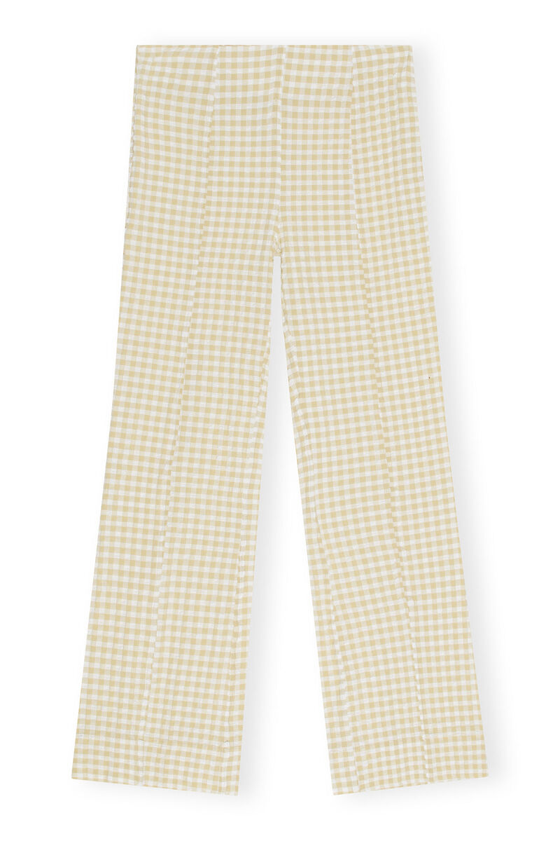 Khaki Seersucker Pants, Elastane, in colour Pale Khaki - 1 - GANNI