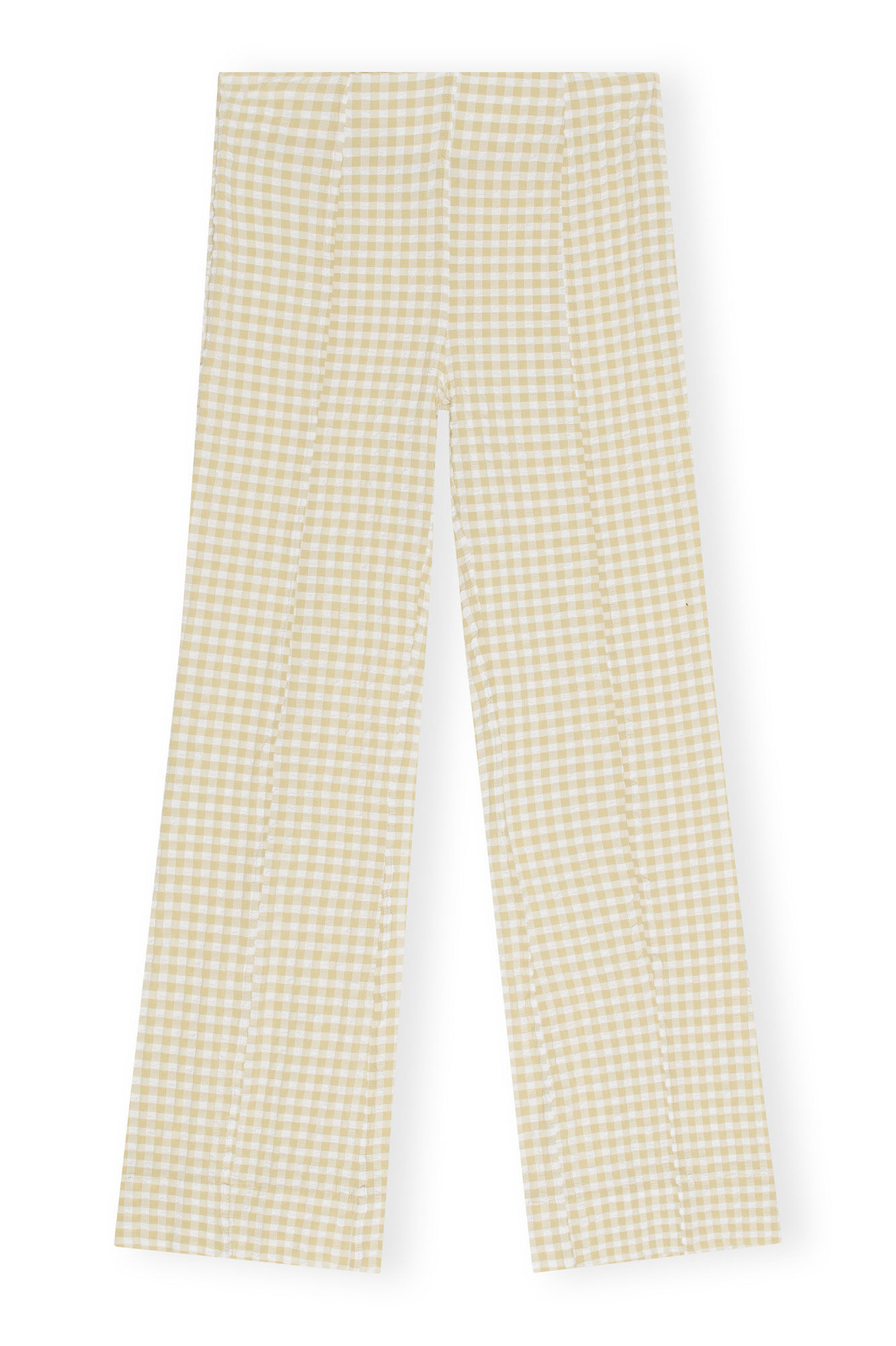 Khaki Seersucker Pants, Elastane, in colour Pale Khaki - 1 - GANNI