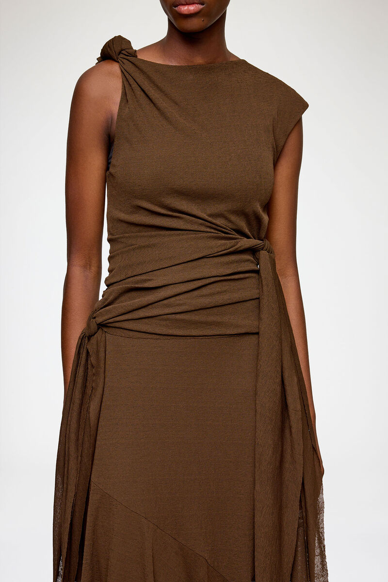 Long Dress in Marl Mesh, Recycled Polyester, in colour Demitasse - 3 - GANNI