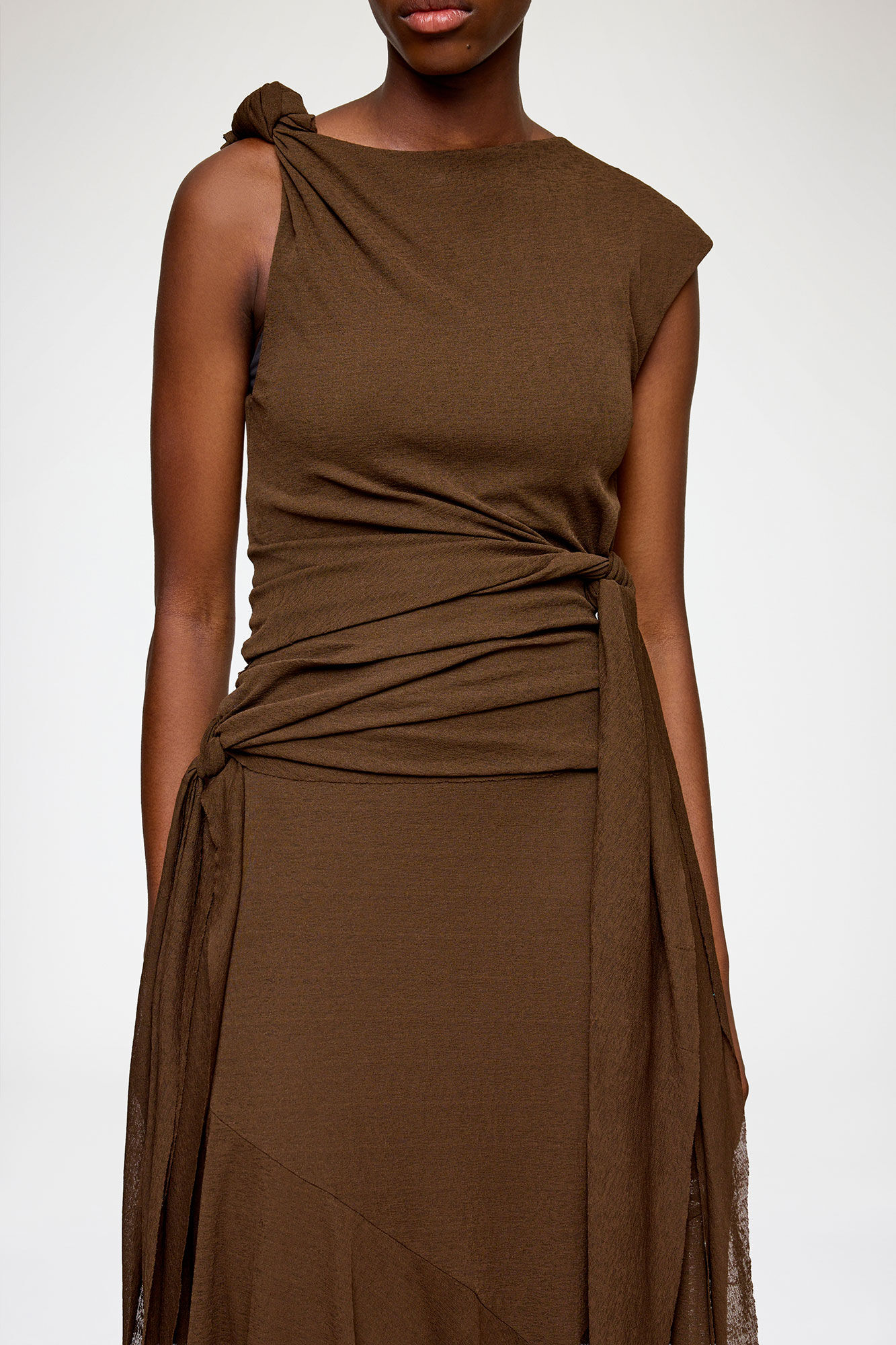 Long Dress in Marl Mesh, Recycled Polyester, in colour Demitasse - 3 - GANNI