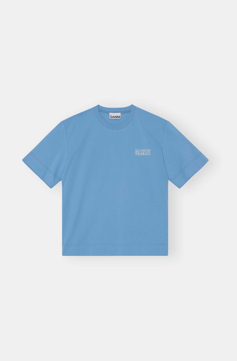 Logo T-shirt, Cotton, in colour Azure Blue - 1 - GANNI