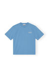 Logo T-shirt, Cotton, in colour Azure Blue - 1 - GANNI