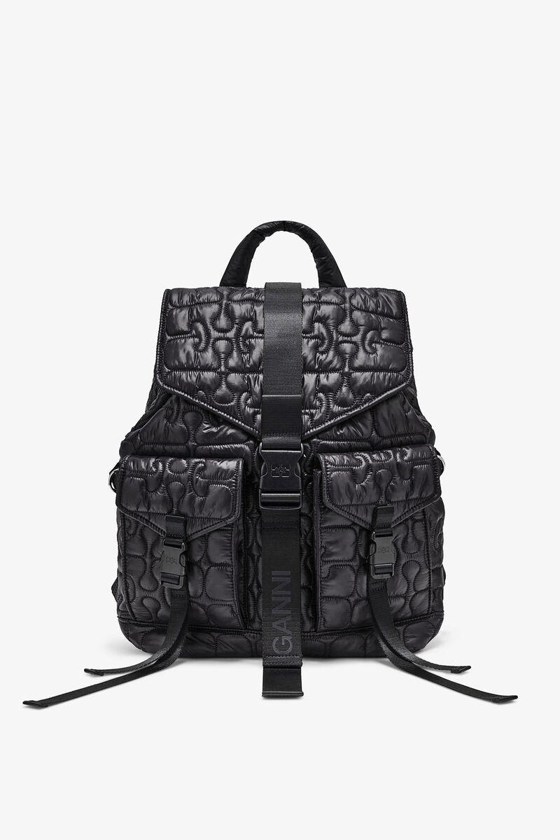 Gesteppter Re-Tech-Rucksack, Recycled Polyamide, in colour Black - 1 - GANNI