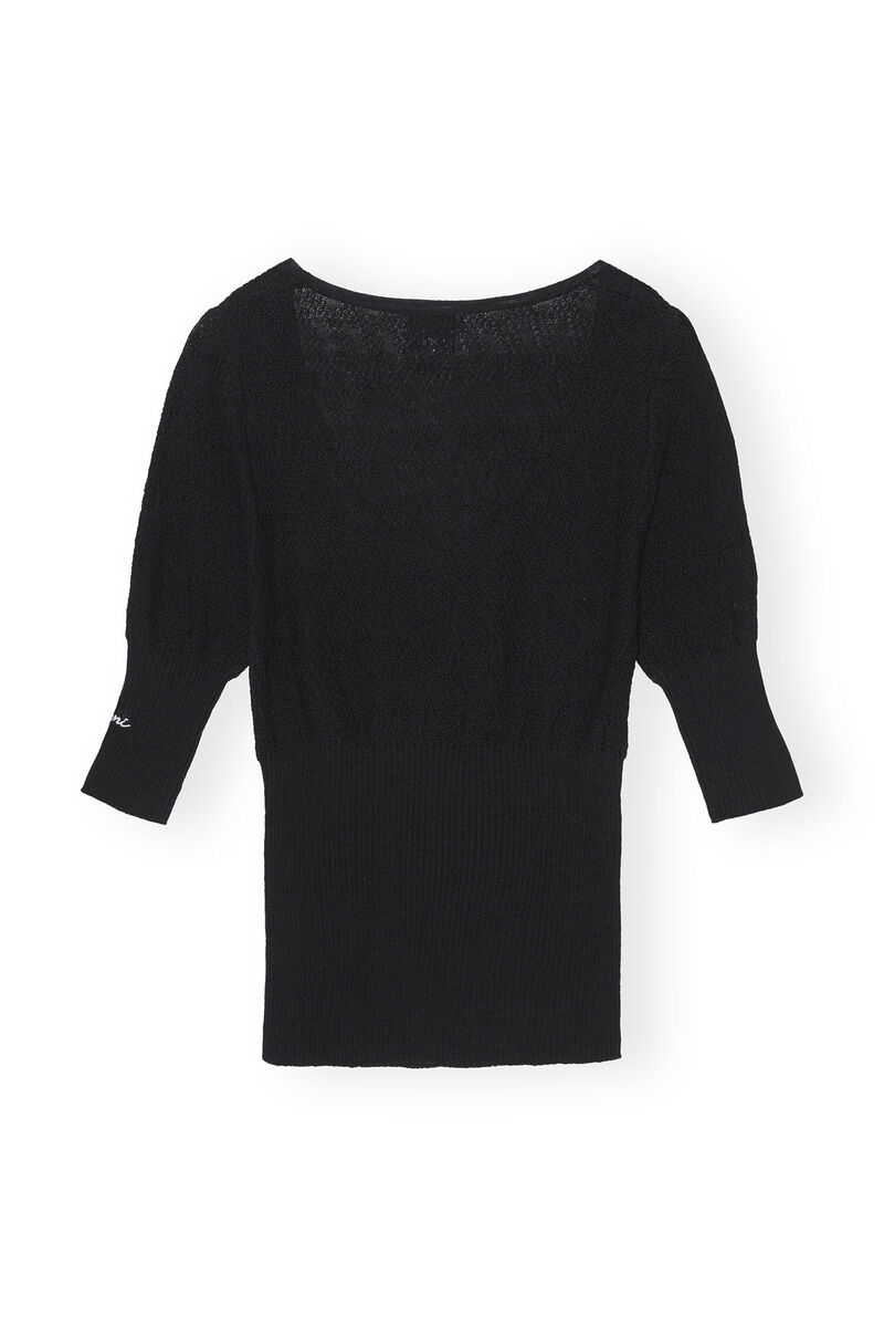 Merino Lace O-neck, Merino Wool, in colour Black - 2 - GANNI