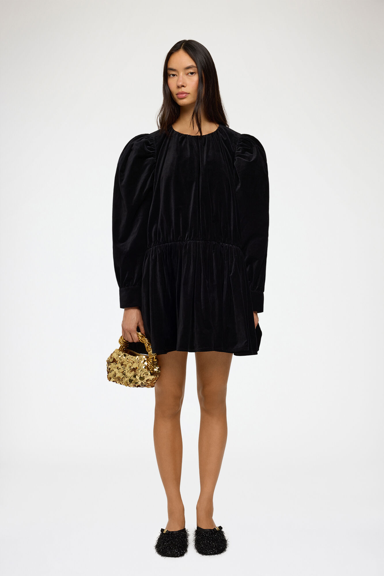 Ganni Donna Nero Dress In Velvet - Size 38 Organic Cotton - Immagine 1