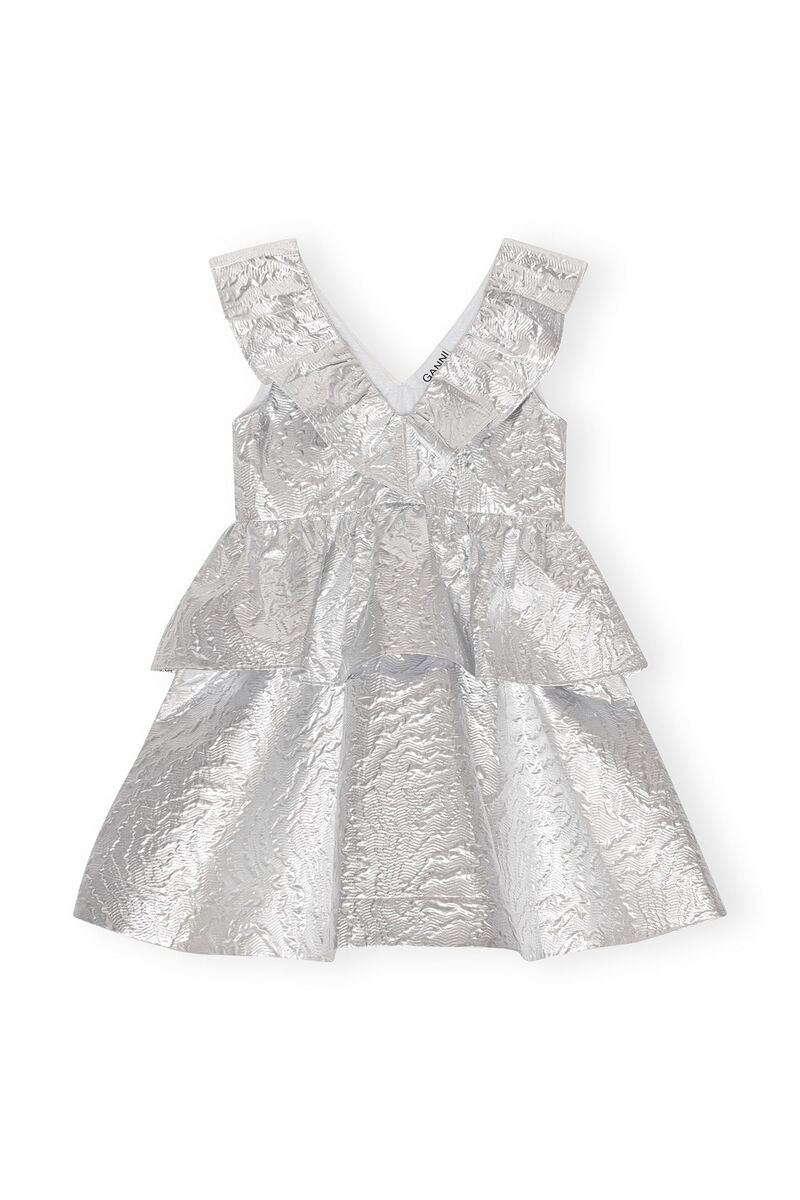 Metallic Jacquard Layer Dress, Metallic fiber, in colour Silver - 1 - GANNI