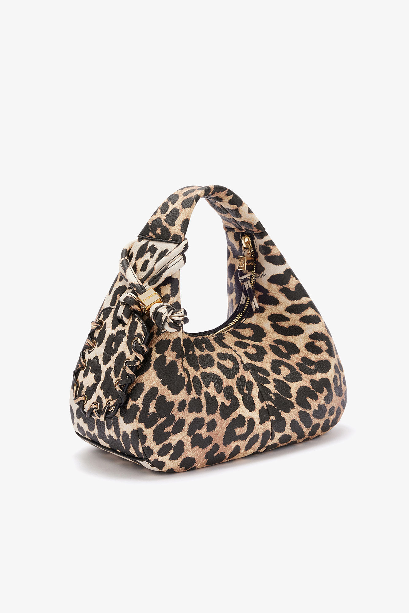 Mini Hobo Grained in Leopard, Recycled Polyester, in colour Almond Milk - 2 - GANNI