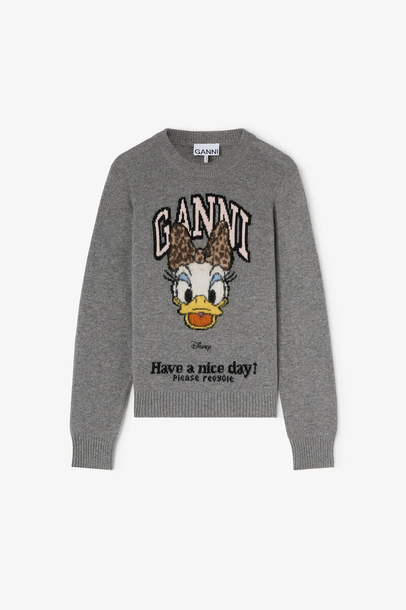 GANNI x Disney Daisy Duck Graphic Wool Jumper, in colour Paloma - 1 - GANNI