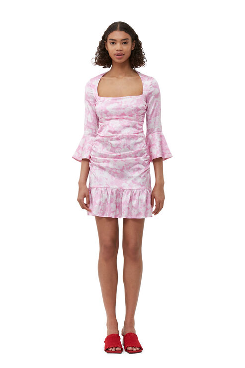 Ganni Long Sleeve Silk Stretch Satin Mini Dress