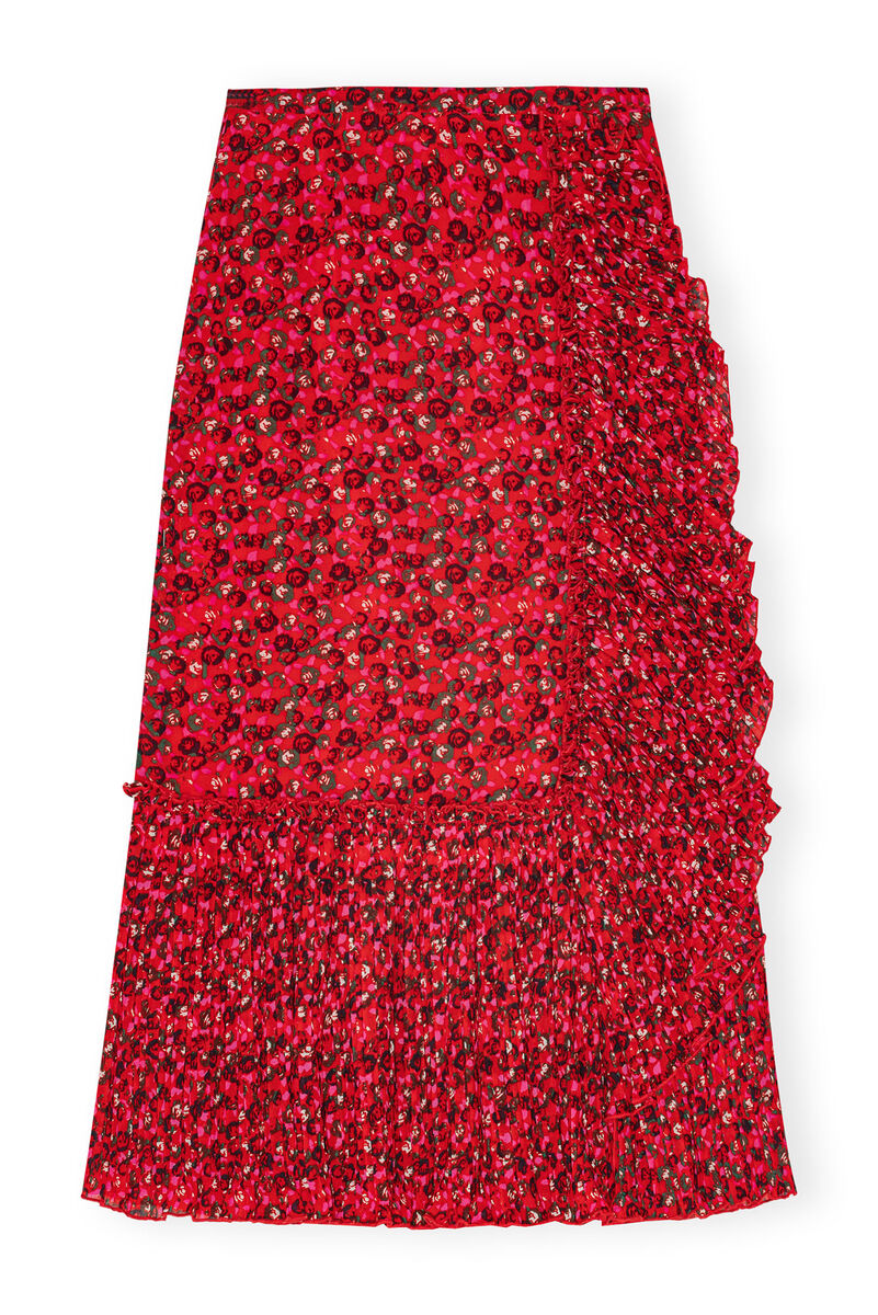 Red Pleated Georgette Flounce Midi-skjørt, Recycled Polyester, in colour Racing Red - 1 - GANNI