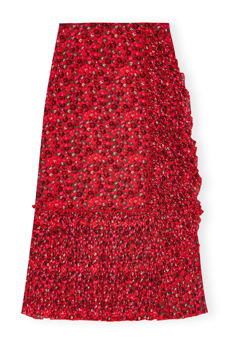 Red Pleated Georgette Flounce Midinederdel, Recycled Polyester, in colour Racing Red - 1 - GANNI