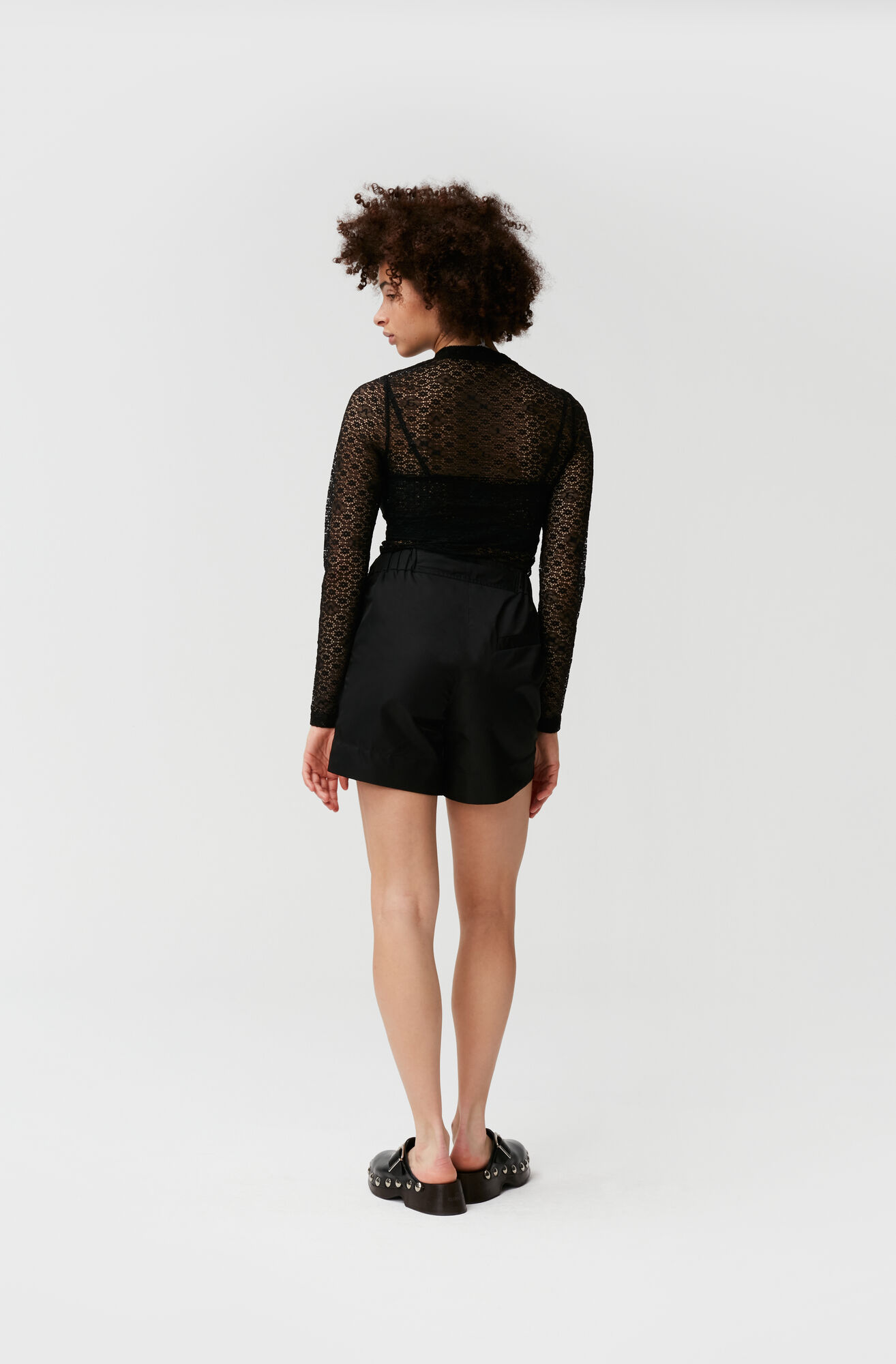 Black Lace Ruched Seam Top Ganni Nl