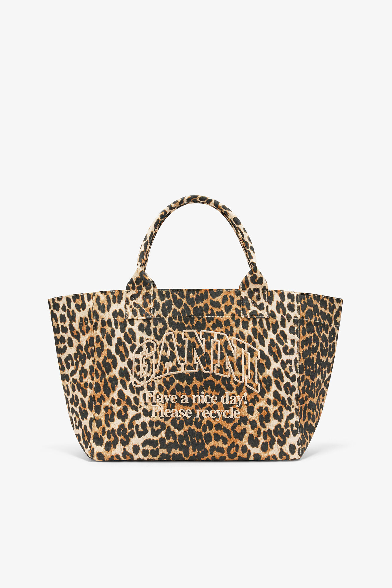 Leopard Medium Tote, Recycled Cotton, in colour Almond Milk - 1 - GANNI