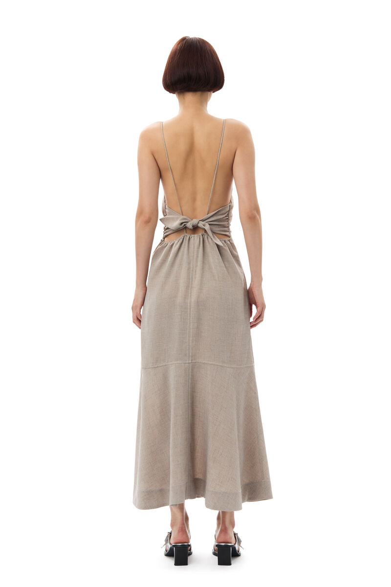 Grey Light Melange Suiting Long Kjole, Polyester, in colour Alfalfa - 4 - GANNI