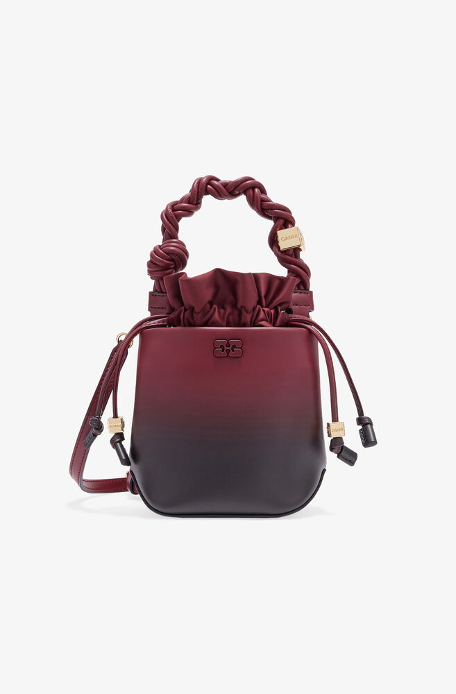 Red Gradient Mini GANNI Bou Bucket Bag, Tawny Port