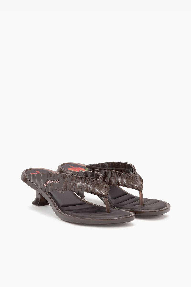 Melissa Thong Kitten Heel in Brown, Polyvinyl Chloride, in colour Demitasse - 2 - GANNI