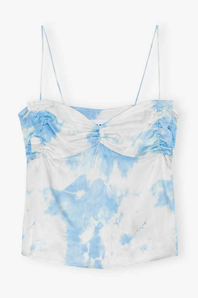 Tryckt Satin Slip Topp, Powder Blue
