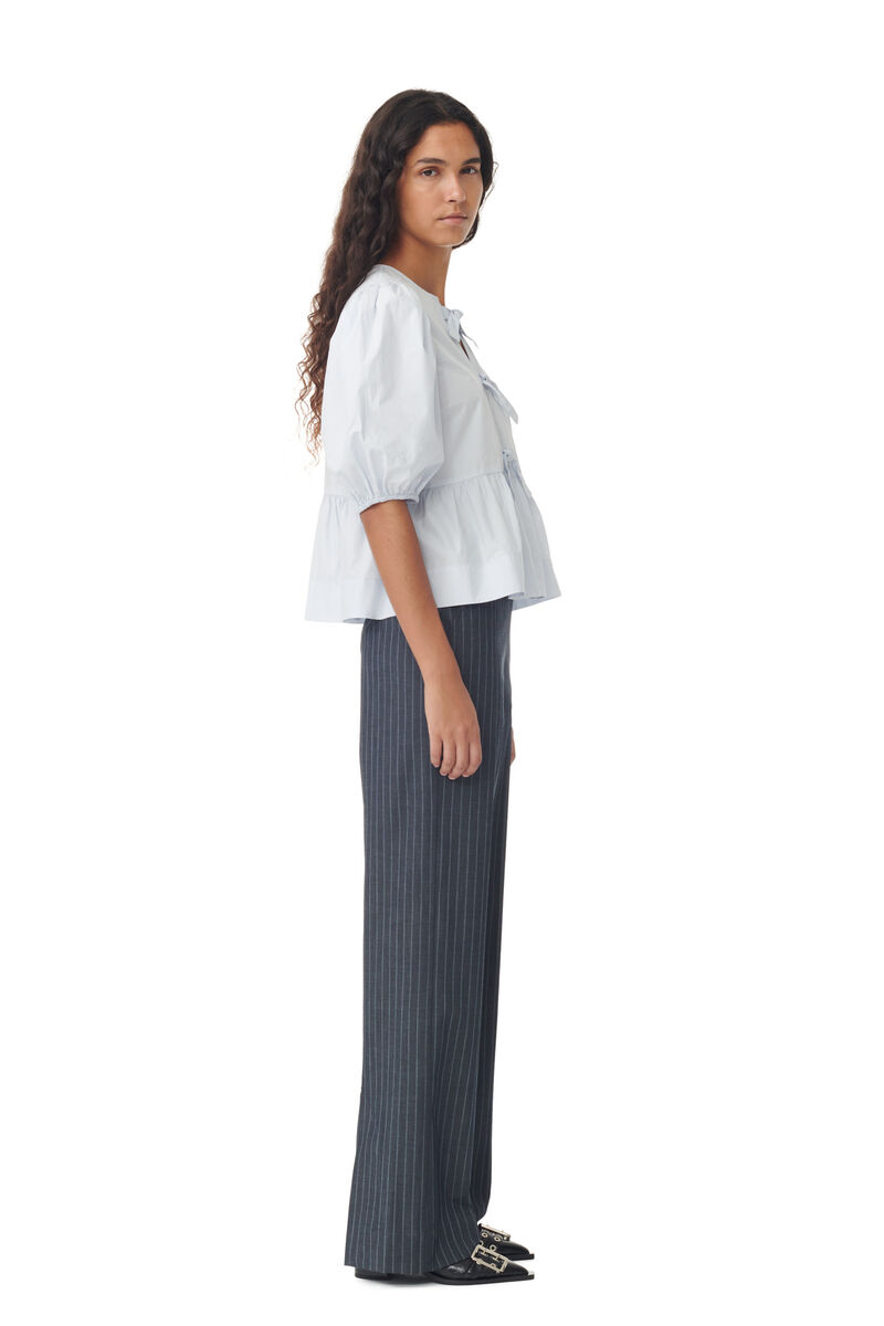 Stretch Striped Mid Waist Trousers, Elastane, in colour Gray Pinstripe - 2 - GANNI